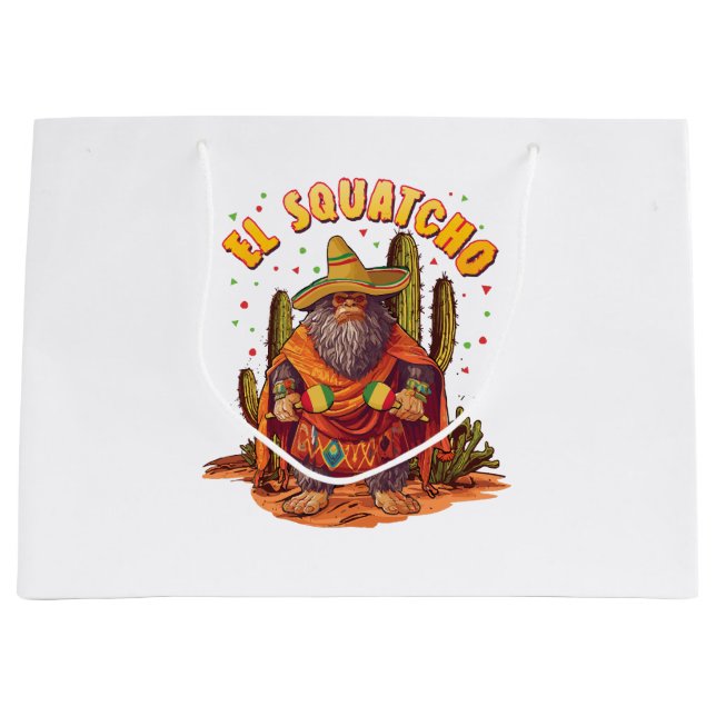 El Squatcho Bigfoot with Maraca, Sombrero and Ponc Large Gift Bag (Front)
