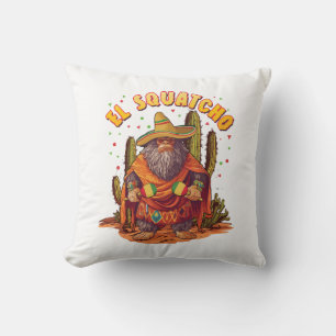 El Squatcho Bigfoot with Maraca, Sombrero and Ponc Throw Pillow