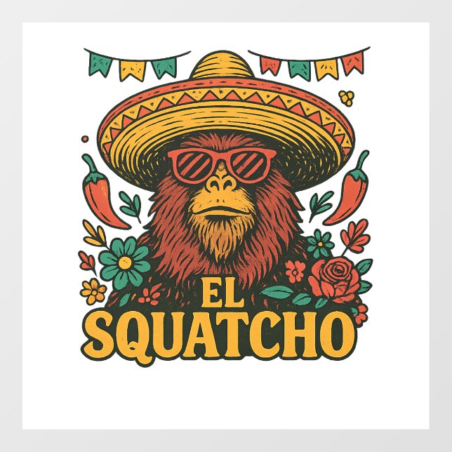 El Squatcho: Fiesta Bigfoot Sombrero Window Cling (Sheet)