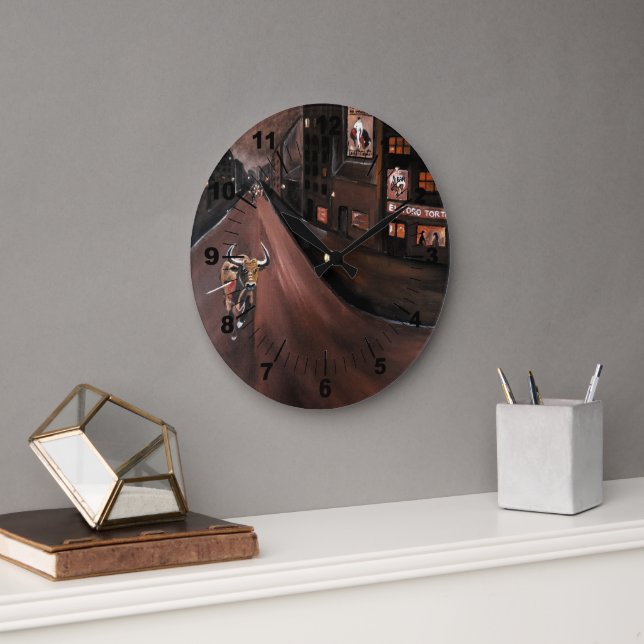 El Toro Torturado Painting by Alfred Fox Large Clock (Office)