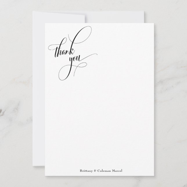 Elaborate Calligraphy Simple Black & White Thank You Card (Front)
