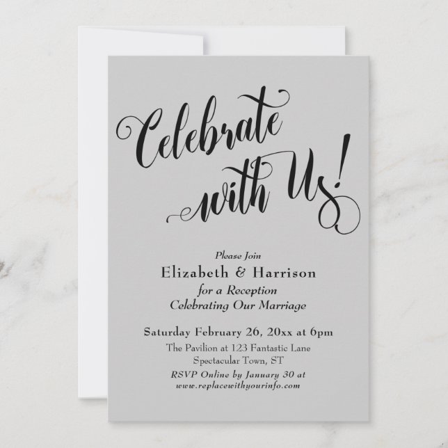 Elaborate Celebrate with Us! Simple Light Grey Invitation (Front)