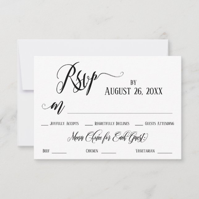 Elaborate Flourishes RSVP Card with Menu Choices (Front)