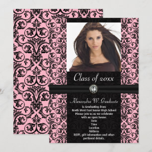 Elaborate Light Pink w/Black Damask Graduation Invitation