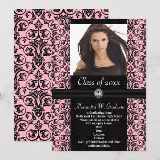 Elaborate Light Pink w/Black Damask Graduation Invitation