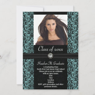 Elaborate Lt.Blue Damask Graduation Invitation