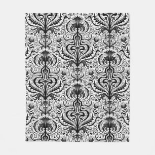 Elaborate Luxury Black Seamless Damask Floral Patt Fleece Blanket