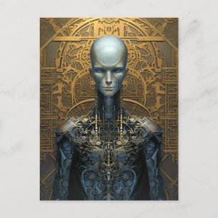 Elaborate Mechanical Cyborg Robot Science Fiction Postcard