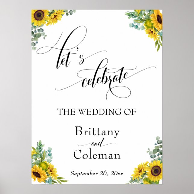 Elaborate Typography Floral Let's Celebrate Sign (Front)