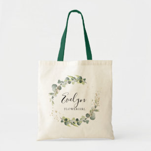 elagant script greenery foliage flowergirl tote bag