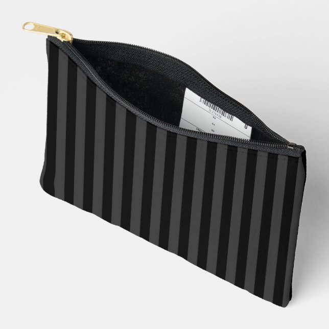 Elagnat Black & Smoky Black Vertical Stripes  Accessory Pouch (Open)
