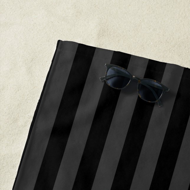 Elagnat Black & Smoky Black Vertical Stripes  Beach Towel (In Situ)