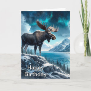 Élan d'Alaska la nuit Carte d'anniversaire de la n