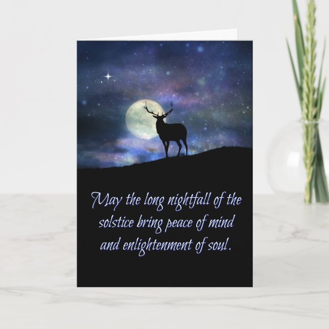 Élans et lune de carte de bénédictions de solstice (Devant)