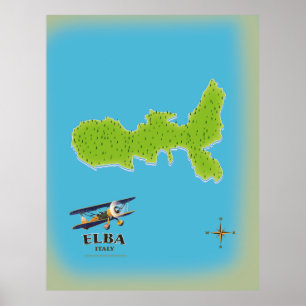 Elba Italy map travel poster