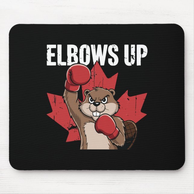 Elbows Up Beaver Boxing Proud Canadian Strong Cana Mouse Pad (Front)