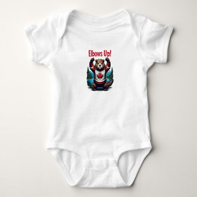 Elbows Up Canada Baby Bodysuit (Front)