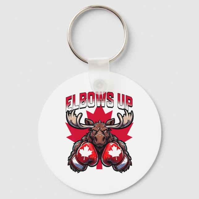 Elbows Up Canada Boxing Moose Maple Leaf Canadian  Keychain (Front)