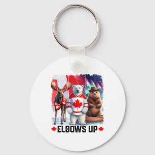Elbows Up Canada Flag Hockey Funny Beaver Boxing M Keychain