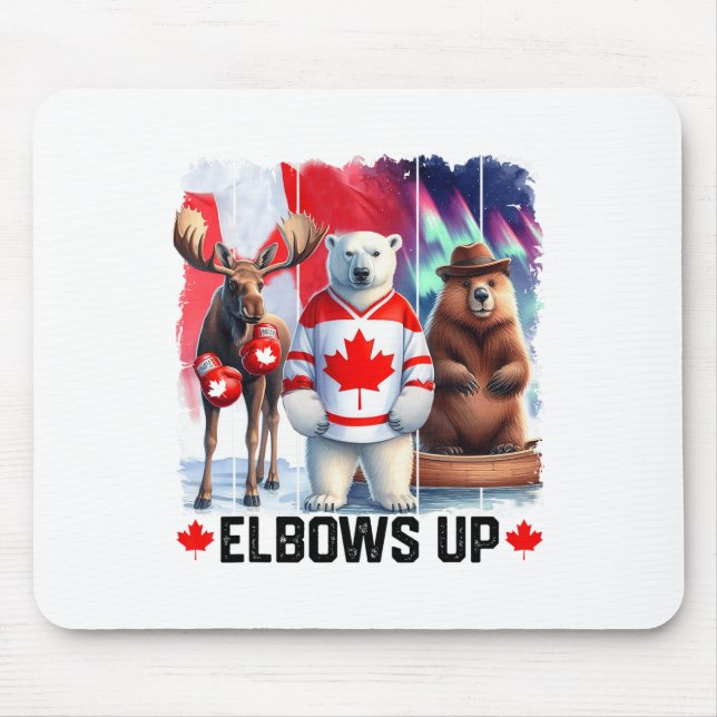 Elbows Up Canada Flag Hockey Funny Beaver Boxing M Mouse Pad (Front)