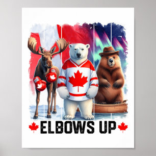 Elbows Up Canada Flag Hockey Funny Beaver Boxing M Poster