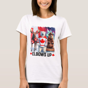 Elbows Up Canada Flag Hockey Funny Beaver Boxing M T-Shirt