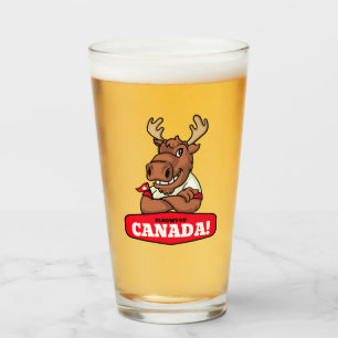 Elbows Up Canada! Funny Moose Holding Flag Pint Glass
