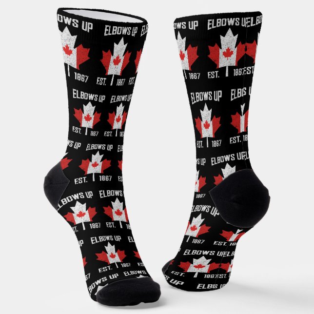 Elbows Up Canada True North Strong Proud Canadian Socks (Angled)