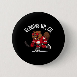 Elbows Up Eh Beaver Hockey Players Funny Canada Da 2 Inch Round Button