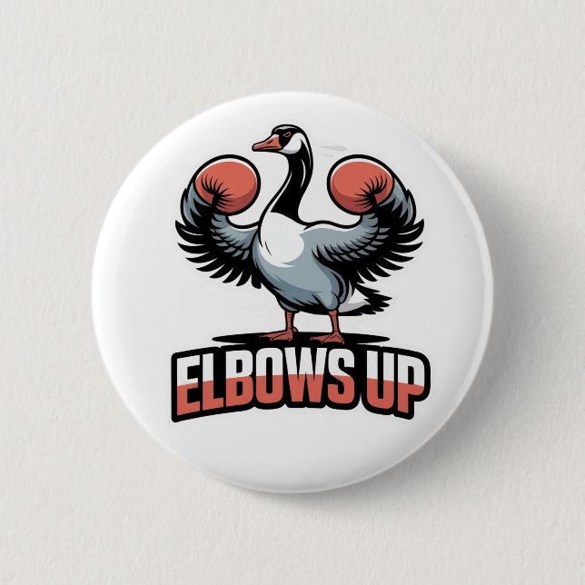 Elbows Up – Fighting Canadian Goose 2 Inch Round Button (Front)