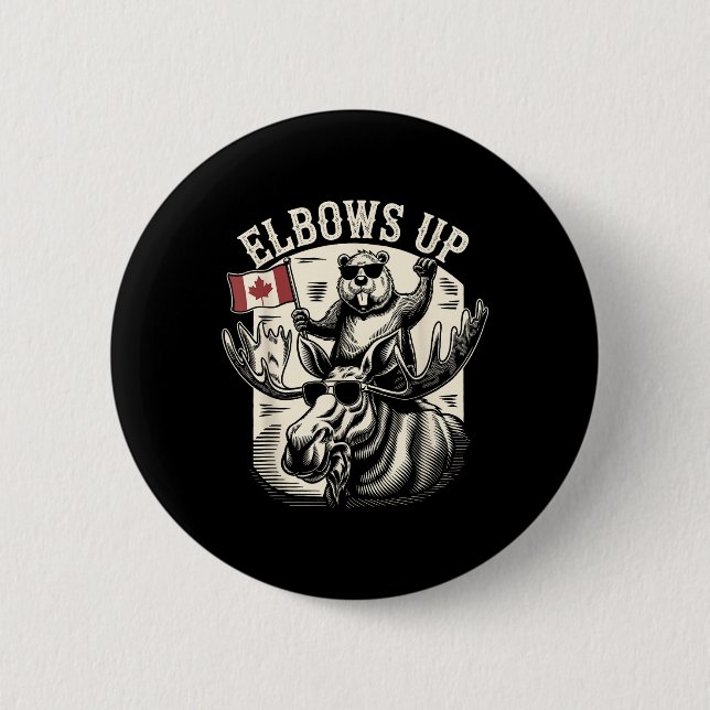 Elbows Up Funny Canada Beaver And Moose  2 Inch Round Button (Front)