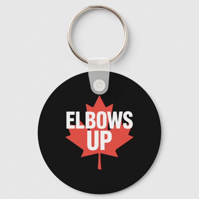 Elbows Up Funny Canadian Maple Leaf  Keychain (Front)
