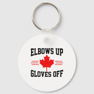 Elbows Up Gloves Off Canada Flag Hockey Fighter Fu Keychain