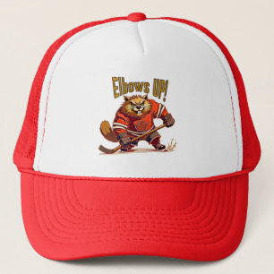 Elbows UP! Hockey Beaver, Canadian Flag Maple Leaf Trucker Hat
