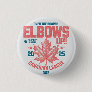 Elbows UP!  Over the Boards Canadian League Hockey 1 Inch Round Button