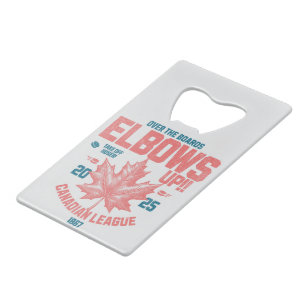 Elbows UP!  Over the Boards Canadian League Hockey Credit Card Bottle Opener