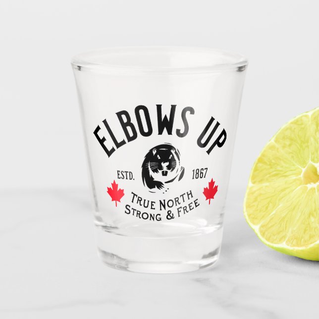 Elbows Up! Shot Glass (Front)
