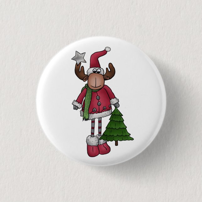 Elch mit Baum  1 Inch Round Button (Front)