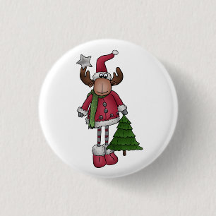 Elch mit Baum  1 Inch Round Button
