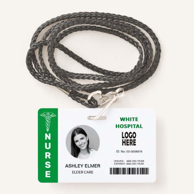 Elder care nurse ID green photo template Badge (Front with Lanyard)