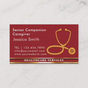 Elder Caregiver Modern golden stethoscope Medical  Business Card