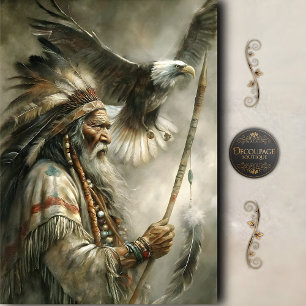 Elder Chief & Landing Eagle Decoupage Tissue Paper