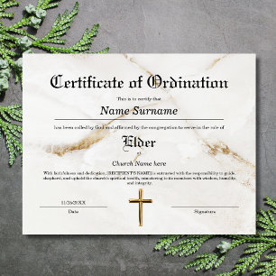 Elder Church Certificate of Ordination
