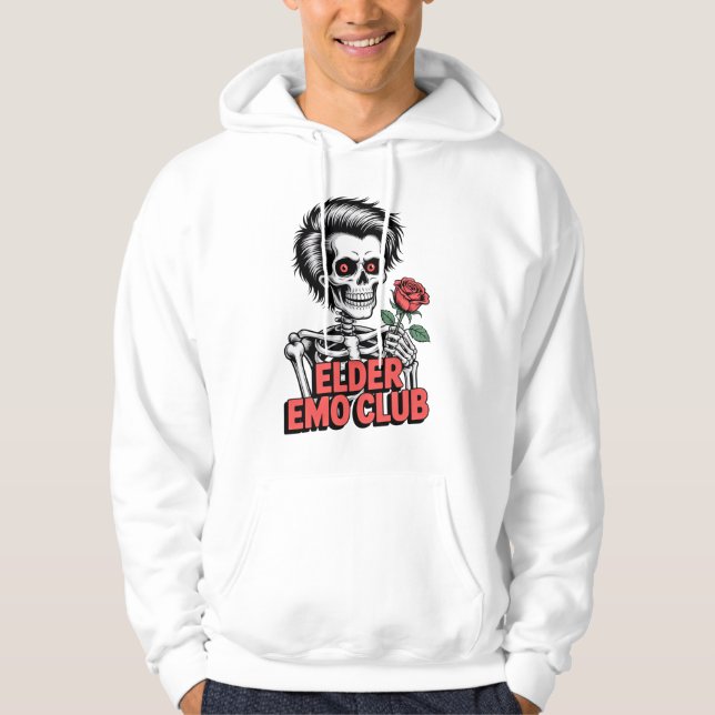Elder Emo Club Skeleton Holding Rose Design Hoodie (Front)