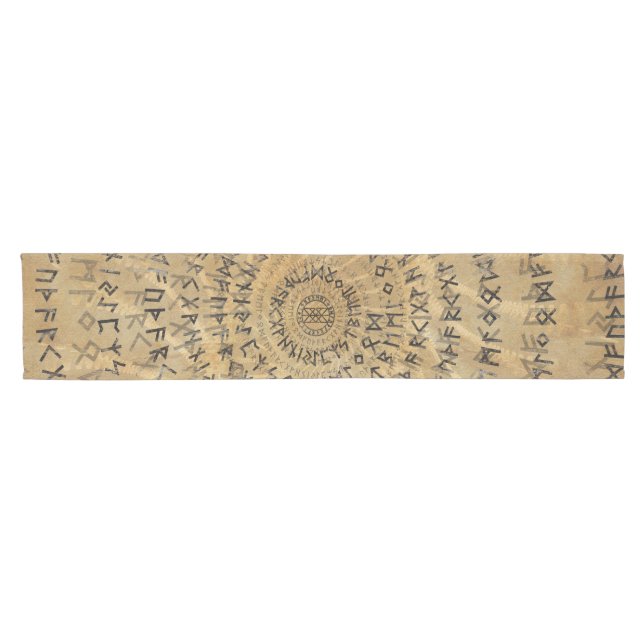 Elder Futhark Spiral Art on Wooden texture Short Table Runner (Horizontal)