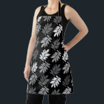 Elder Leaf Big Pattern Black White Grey Apron<br><div class="desc">Elder tree leaf silhouette in a surface pattern design with grey and white detail on a black background.</div>