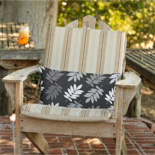 Elder Leaf Big Pattern Black White Grey Lumbar Pillow