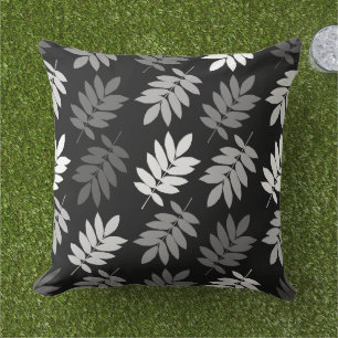 Elder Leaf Big Pattern Black White Grey Outdoor Pillow