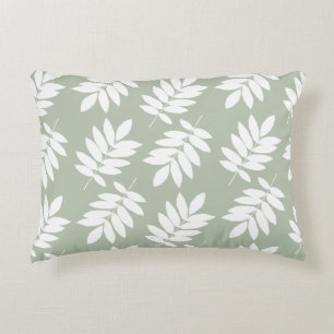 Elder Leaf Big Pattern White on Green Accent Pillow