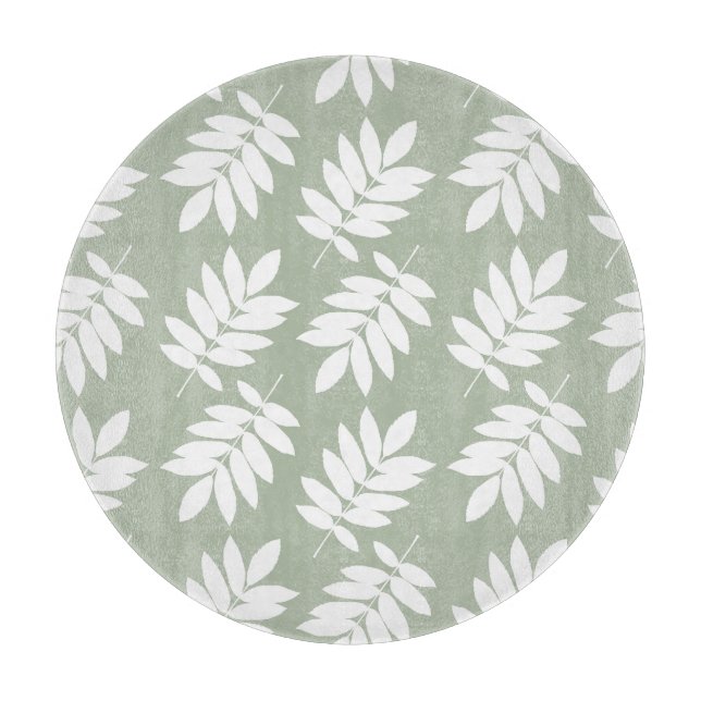 Elder Leaf Big Pattern White on Green Cutting Board (Front)